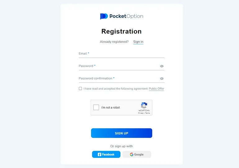 pocketoption.com registration on the site