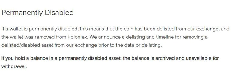 Poloniex withdrawal of disconnected coins