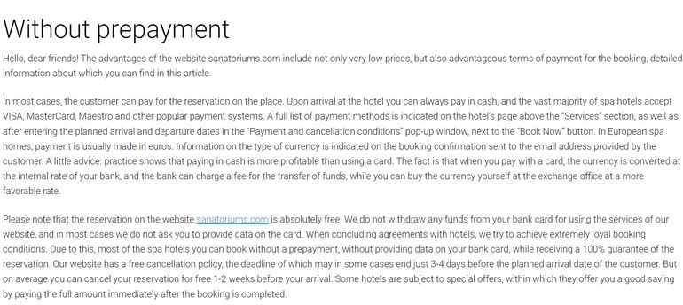 Sanatoriums payment for tours