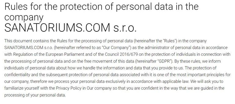 Sanatoriums personal data protection