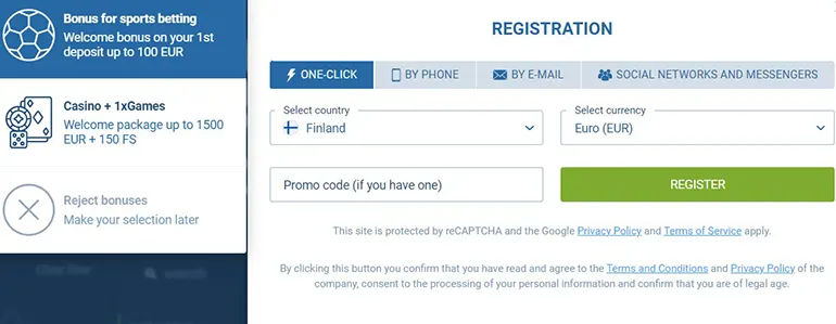 1xBet.com registration