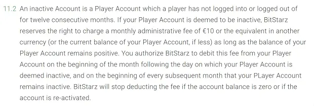 BitStarz inactive account