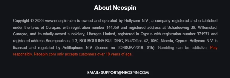 Neospin license and regulator