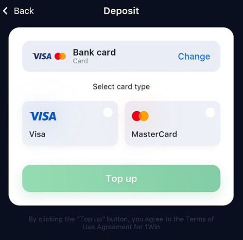 1Win App Android Deposit Bank Card