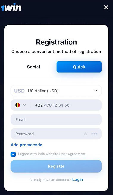 1Win App Android Registration