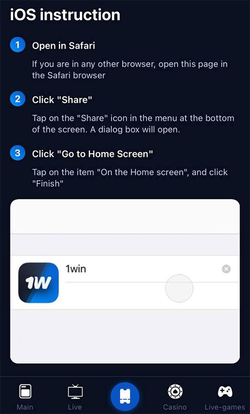 1Win App iOS: Instalacja