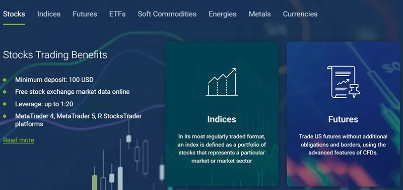 RoboForex types of assets for trading