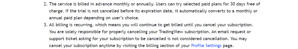 User agreement - Subscription cancelation