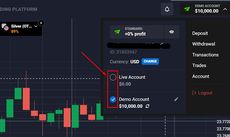 Quotex account selection