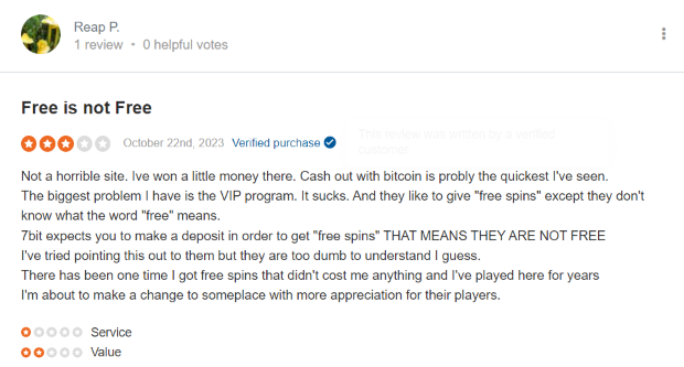 Complaint about 7bitcasino