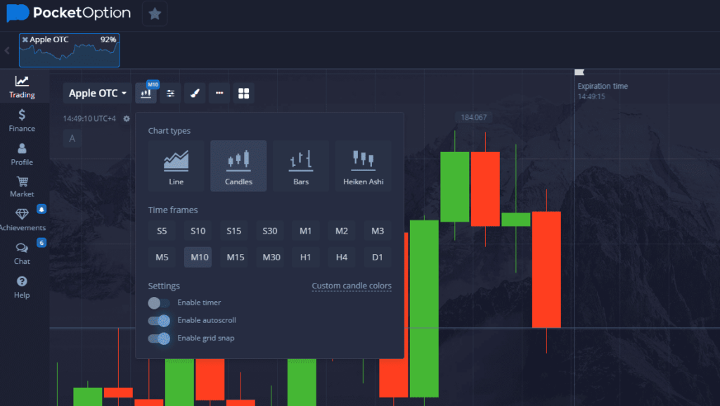 Modify Your Dashboard on Pocket Option