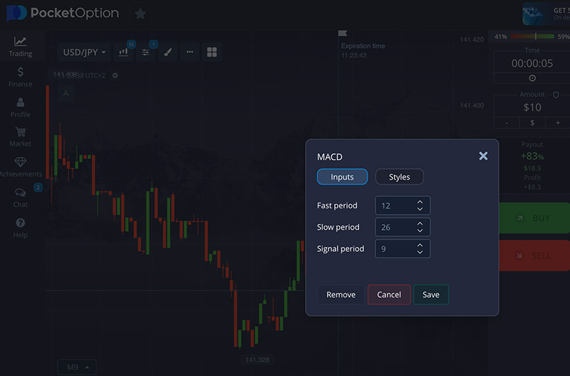 Pocket Option terminal: simply indicator