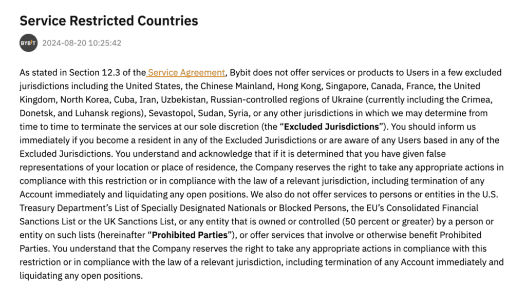 Bybit - restricted regions