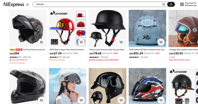 AliExpress helmets category