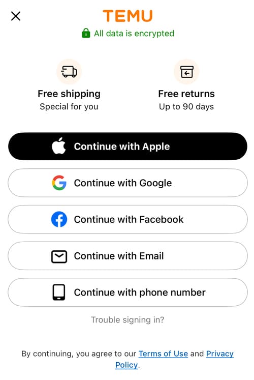 Temu app signup