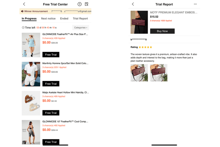 SHEIN Free trial reviews