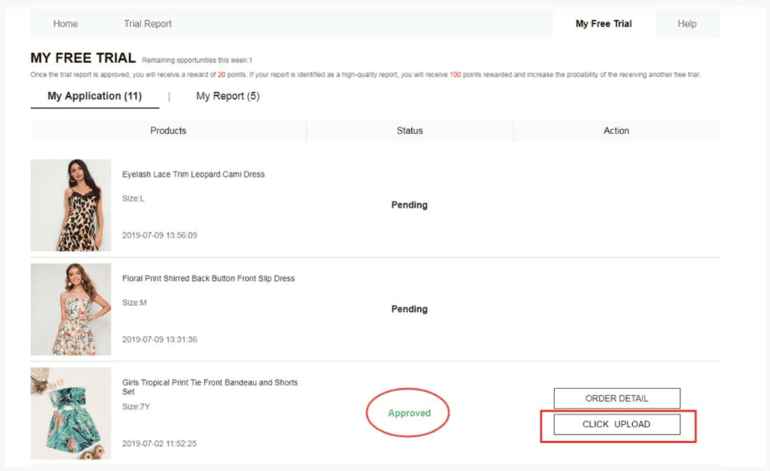 Shein free trials status